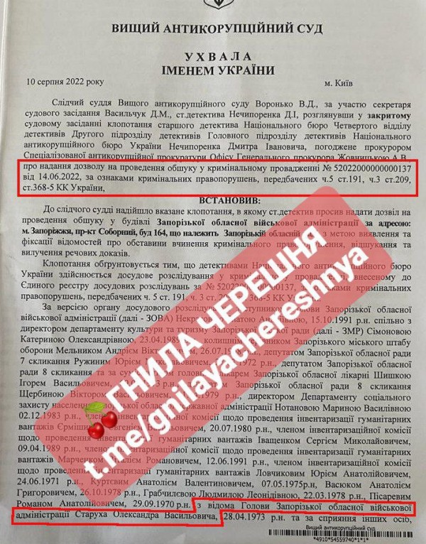 Скрін ухвали Вищого Антикорупційного суду